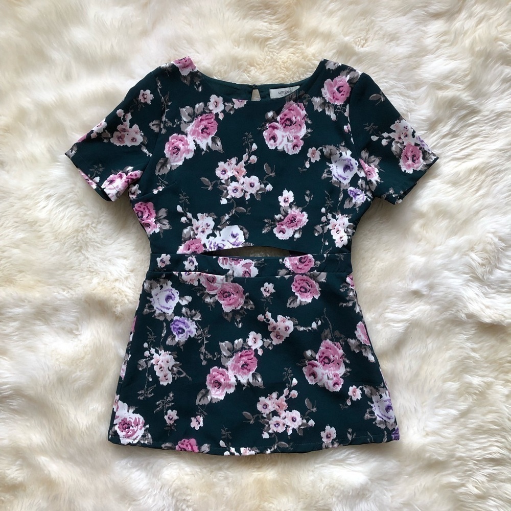 Umgee Green Floral Cutout Open-Back Mini Dress L